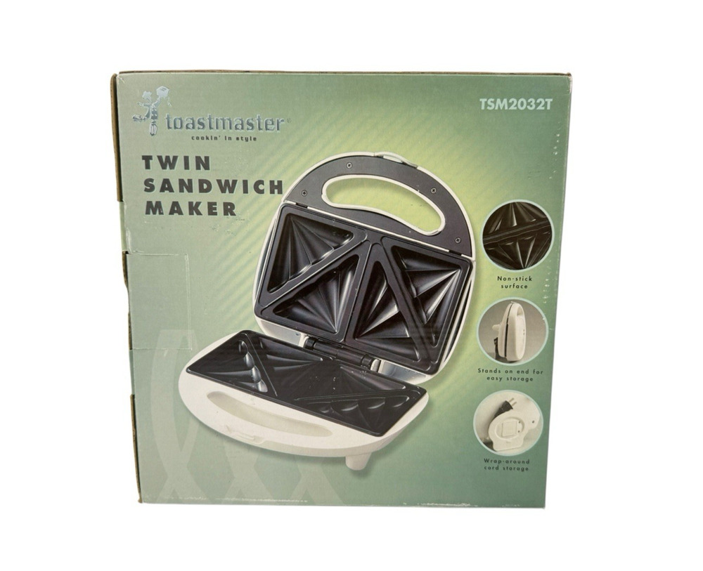 Toastmaster Snackster Non Stick 2 Sandwich Maker Model TSM2032T, Vintage NIB